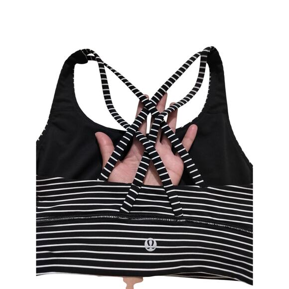 Lululemon Women's Energy Bra Long Line Black White Stripes Size 4 - Picture 7 of 10